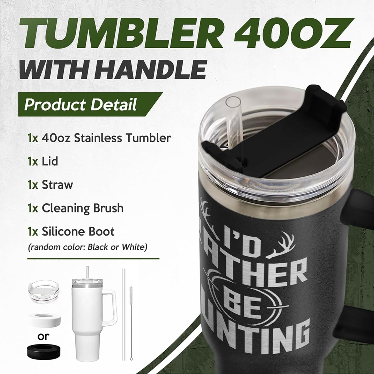 American Flag Tumbler with Handle, America 40oz Stainless Steel Insulated Coffee Mug with Lid & Straw, America Gifts for Men Women, USA Tumblers Cup Gift for Christmas