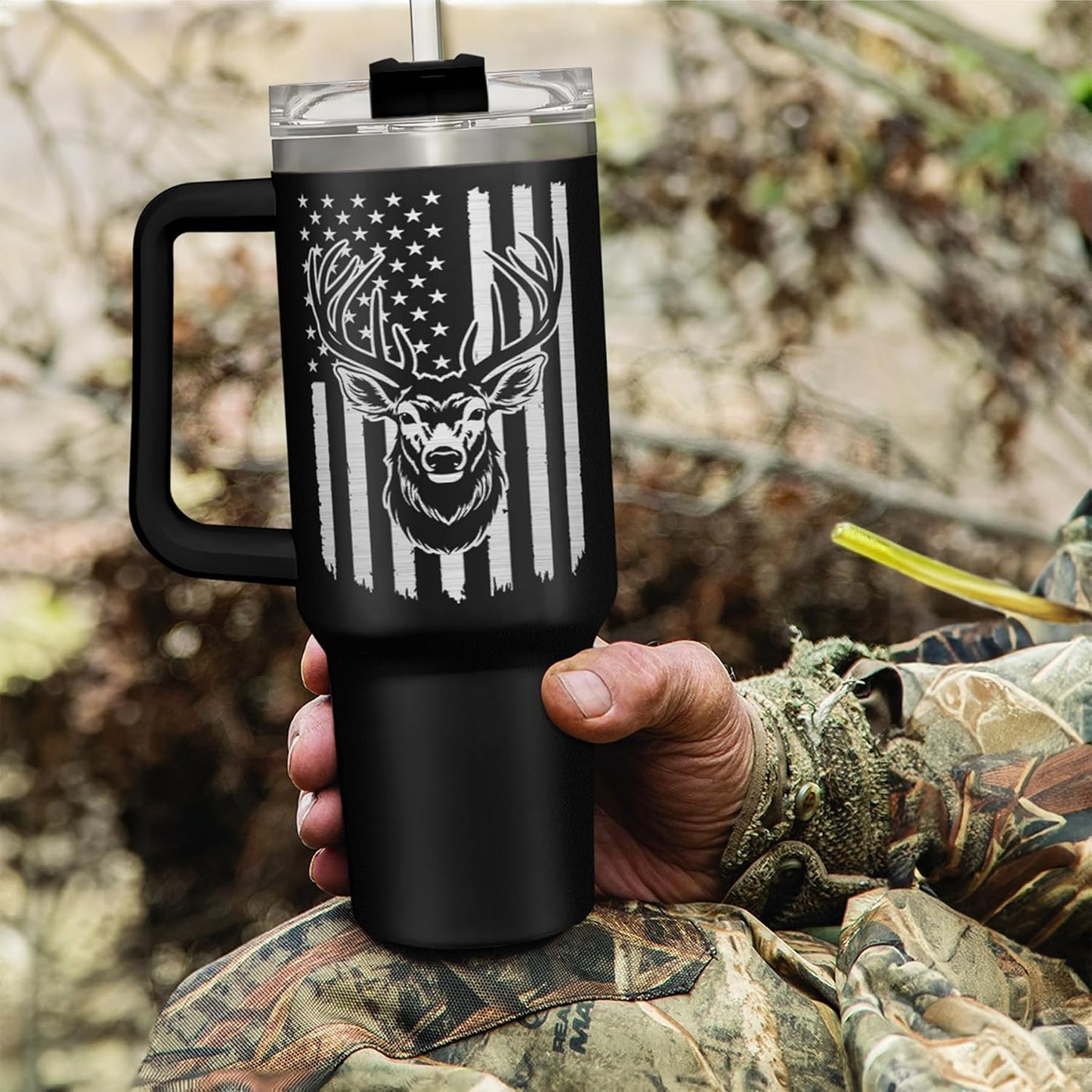 American Flag Tumbler with Handle, America 40oz Stainless Steel Insulated Coffee Mug with Lid & Straw, America Gifts for Men Women, USA Tumblers Cup Gift for Christmas
