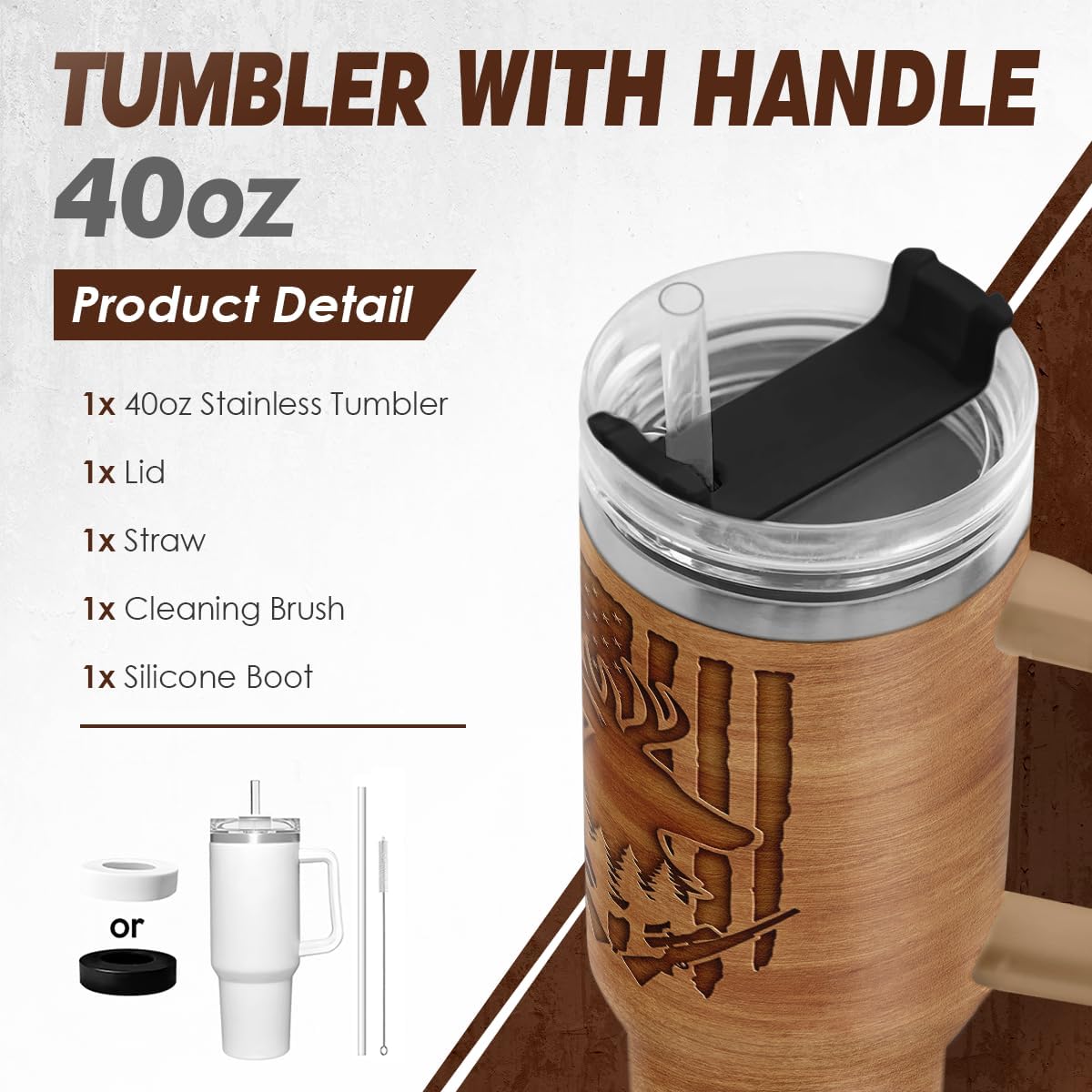 American Flag Tumbler with Handle, America 40oz Stainless Steel Insulated Coffee Mug with Lid & Straw, America Gifts for Men Women, USA Tumblers Cup Gift for Christmas