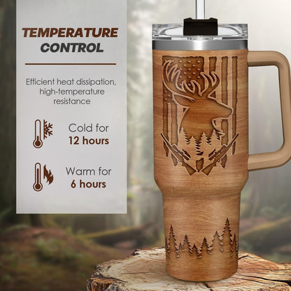 American Flag Tumbler with Handle, America 40oz Stainless Steel Insulated Coffee Mug with Lid & Straw, America Gifts for Men Women, USA Tumblers Cup Gift for Christmas