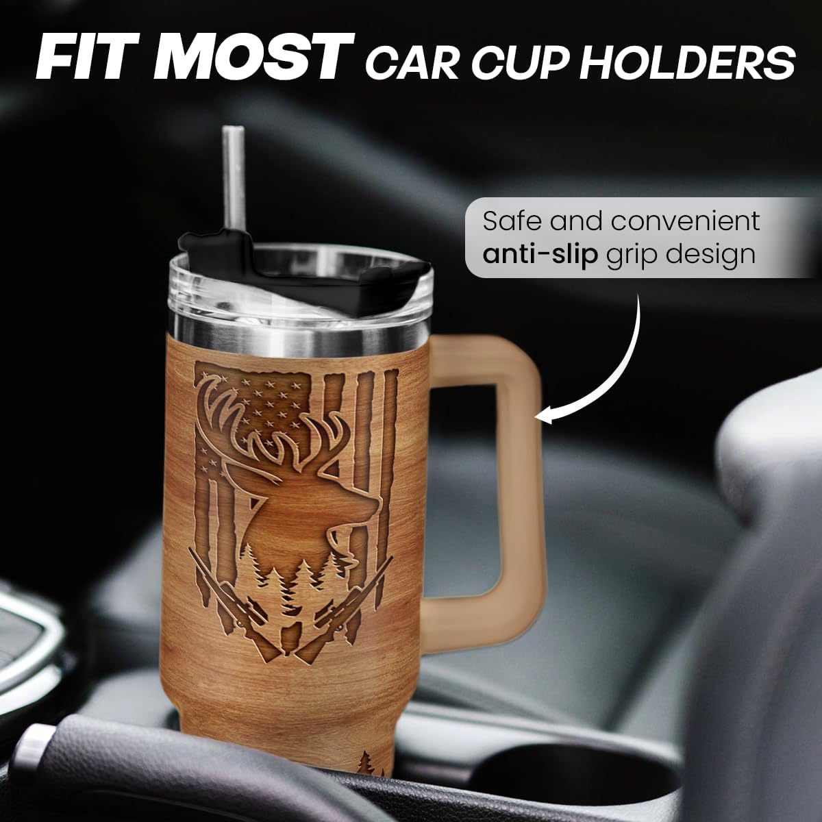 American Flag Tumbler with Handle, America 40oz Stainless Steel Insulated Coffee Mug with Lid & Straw, America Gifts for Men Women, USA Tumblers Cup Gift for Christmas