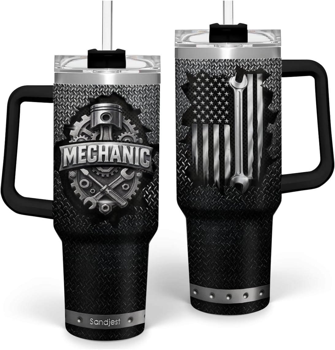 American Flag Tumbler with Handle, America 40oz Stainless Steel Insulated Coffee Mug with Lid & Straw, America Gifts for Men Women, USA Tumblers Cup Gift for Christmas