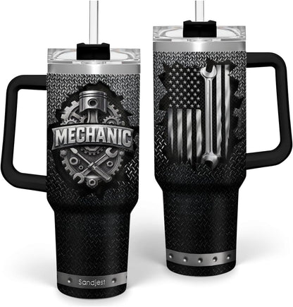 American Flag Tumbler with Handle, America 40oz Stainless Steel Insulated Coffee Mug with Lid & Straw, America Gifts for Men Women, USA Tumblers Cup Gift for Christmas
