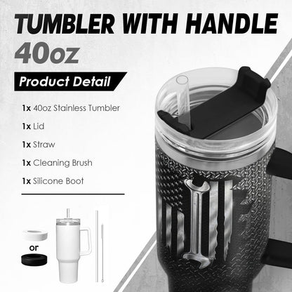 American Flag Tumbler with Handle, America 40oz Stainless Steel Insulated Coffee Mug with Lid & Straw, America Gifts for Men Women, USA Tumblers Cup Gift for Christmas