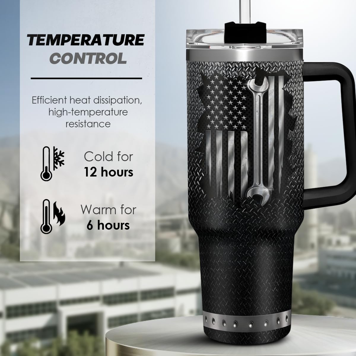 American Flag Tumbler with Handle, America 40oz Stainless Steel Insulated Coffee Mug with Lid & Straw, America Gifts for Men Women, USA Tumblers Cup Gift for Christmas