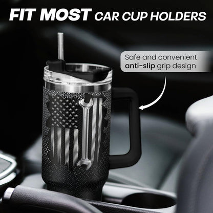 American Flag Tumbler with Handle, America 40oz Stainless Steel Insulated Coffee Mug with Lid & Straw, America Gifts for Men Women, USA Tumblers Cup Gift for Christmas