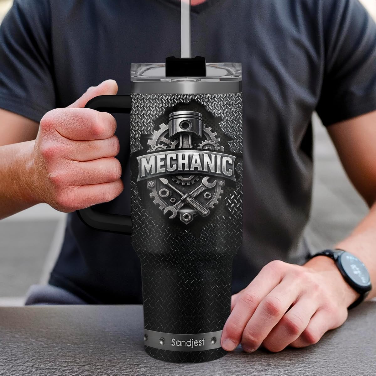 American Flag Tumbler with Handle, America 40oz Stainless Steel Insulated Coffee Mug with Lid & Straw, America Gifts for Men Women, USA Tumblers Cup Gift for Christmas