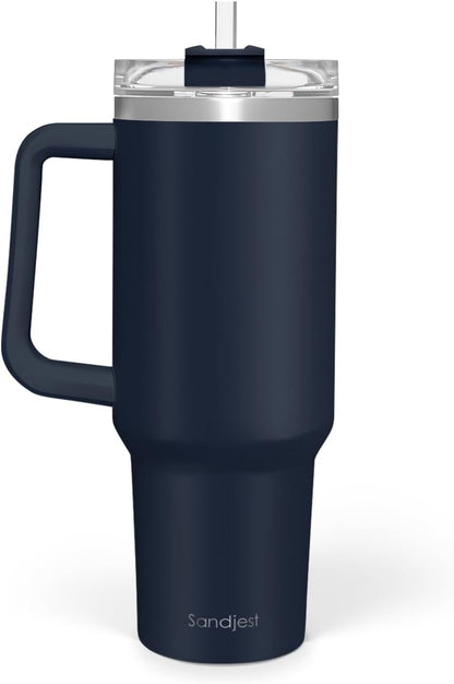 American Flag Tumbler with Handle, America 40oz Stainless Steel Insulated Coffee Mug with Lid & Straw, America Gifts for Men Women, USA Tumblers Cup Gift for Christmas