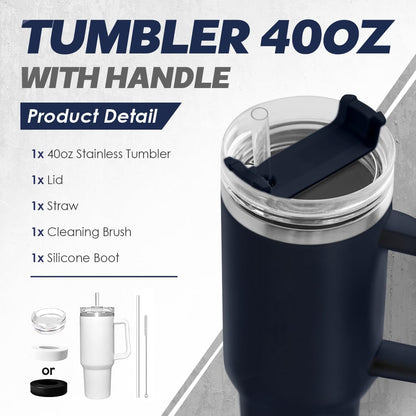 American Flag Tumbler with Handle, America 40oz Stainless Steel Insulated Coffee Mug with Lid & Straw, America Gifts for Men Women, USA Tumblers Cup Gift for Christmas