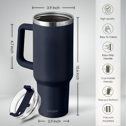 American Flag Tumbler with Handle, America 40oz Stainless Steel Insulated Coffee Mug with Lid & Straw, America Gifts for Men Women, USA Tumblers Cup Gift for Christmas