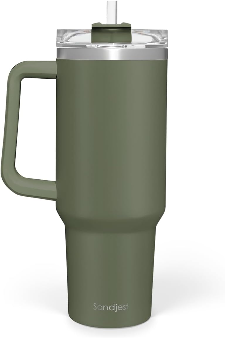 American Flag Tumbler with Handle, America 40oz Stainless Steel Insulated Coffee Mug with Lid & Straw, America Gifts for Men Women, USA Tumblers Cup Gift for Christmas
