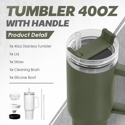 American Flag Tumbler with Handle, America 40oz Stainless Steel Insulated Coffee Mug with Lid & Straw, America Gifts for Men Women, USA Tumblers Cup Gift for Christmas