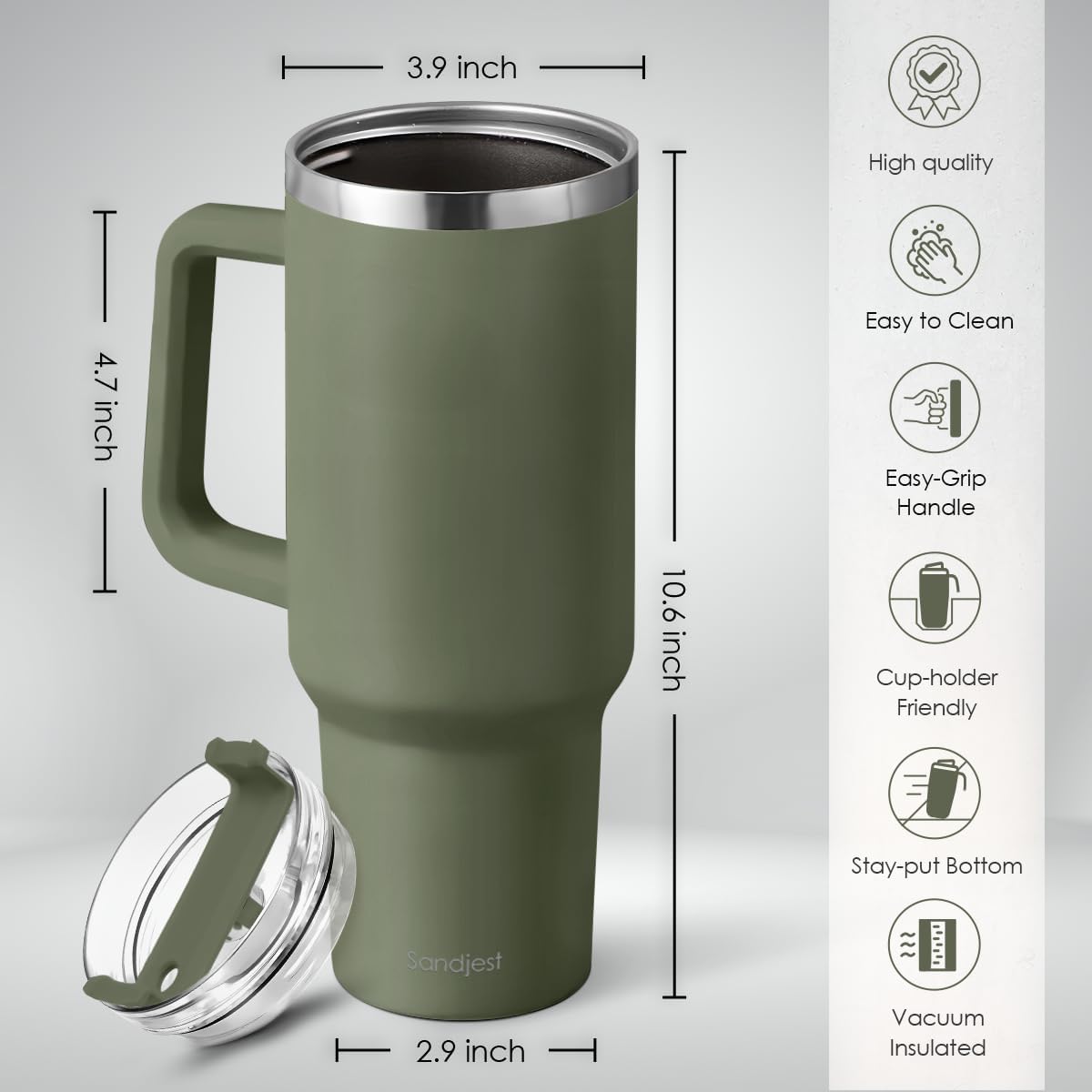 American Flag Tumbler with Handle, America 40oz Stainless Steel Insulated Coffee Mug with Lid & Straw, America Gifts for Men Women, USA Tumblers Cup Gift for Christmas
