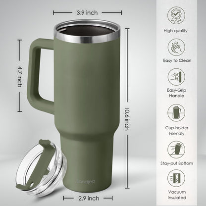 American Flag Tumbler with Handle, America 40oz Stainless Steel Insulated Coffee Mug with Lid & Straw, America Gifts for Men Women, USA Tumblers Cup Gift for Christmas