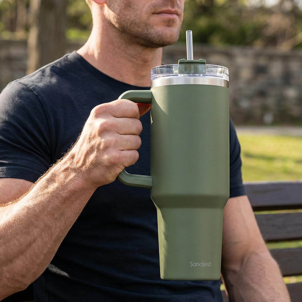 American Flag Tumbler with Handle, America 40oz Stainless Steel Insulated Coffee Mug with Lid & Straw, America Gifts for Men Women, USA Tumblers Cup Gift for Christmas