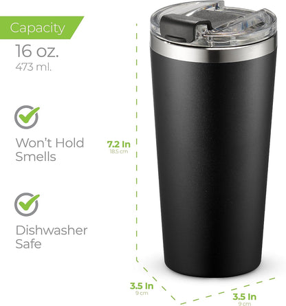 ™ 16 oz Insulated Coffee Tumbler with Leakproof Lid – Stainless Steel, Vacuum Insulated – Keeps Drinks Hot or Cold for Hours – Cupholder Friendly Travel Mug – Purple