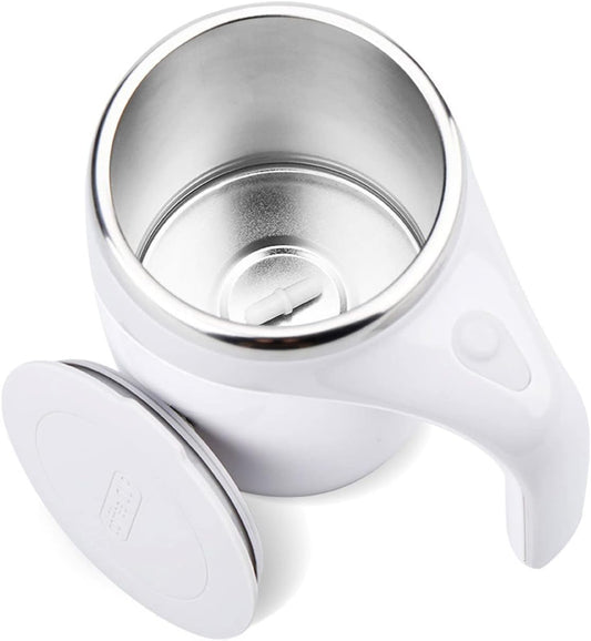 Self Stirring Coffee Mug, 304 Stainless Steel, White, 380ml