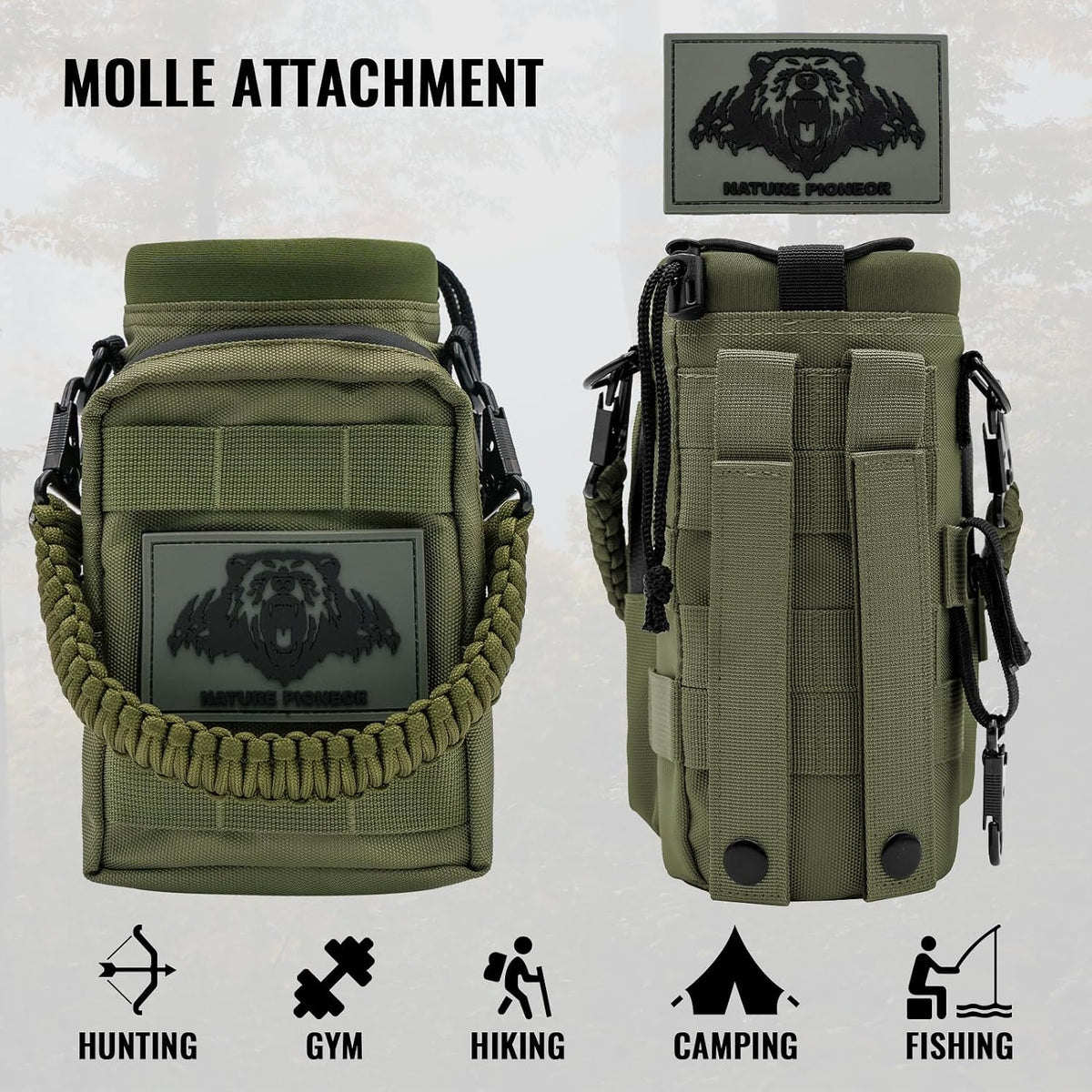 32 64 128oz Tactical Water Bottle Pouch, MOLLE Bottle Holder