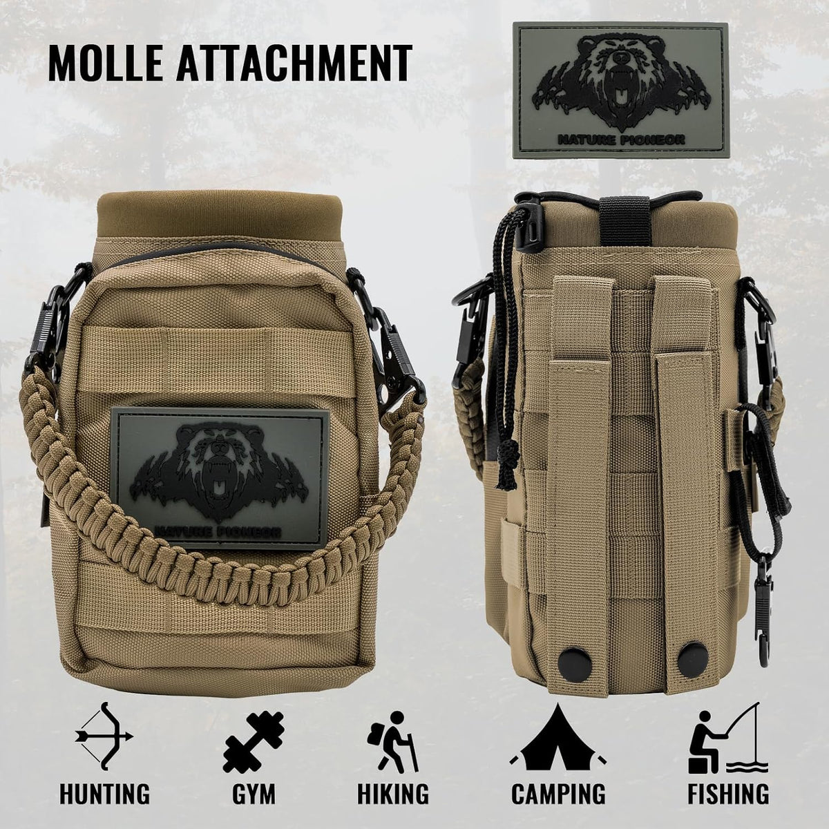 32 64 128oz Tactical Water Bottle Pouch, MOLLE Bottle Holder