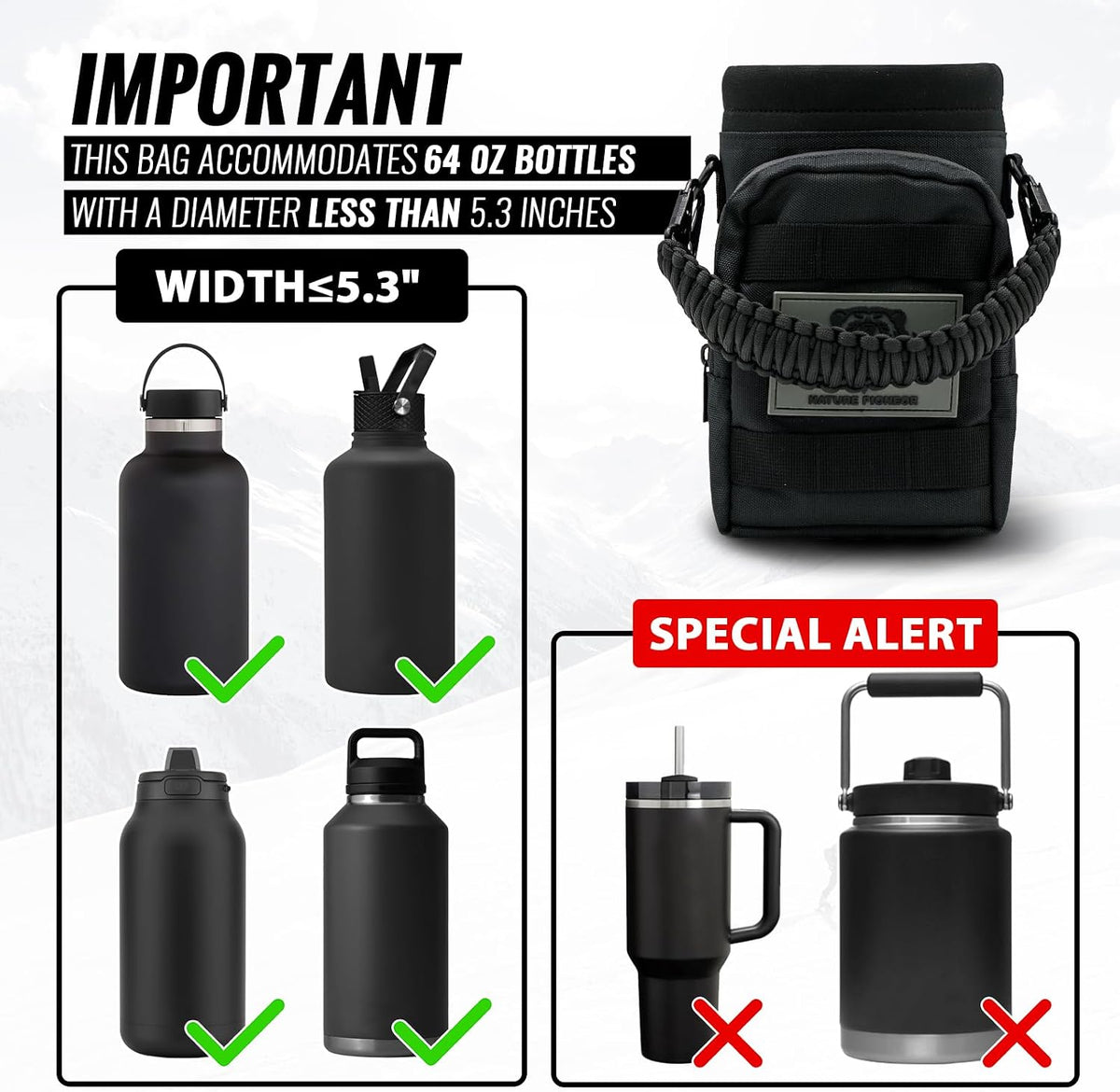 32 64 128oz Tactical Water Bottle Pouch, MOLLE Bottle Holder