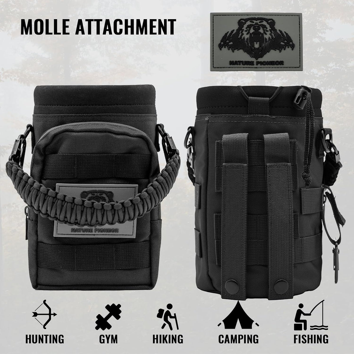 32 64 128oz Tactical Water Bottle Pouch, MOLLE Bottle Holder