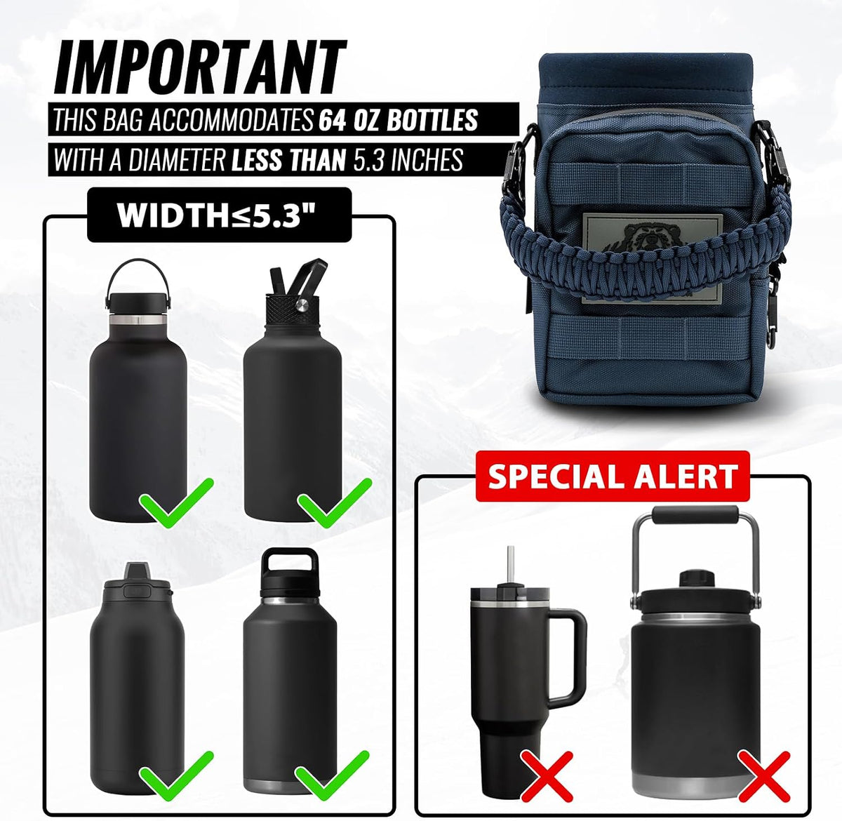 32 64 128oz Tactical Water Bottle Pouch, MOLLE Bottle Holder