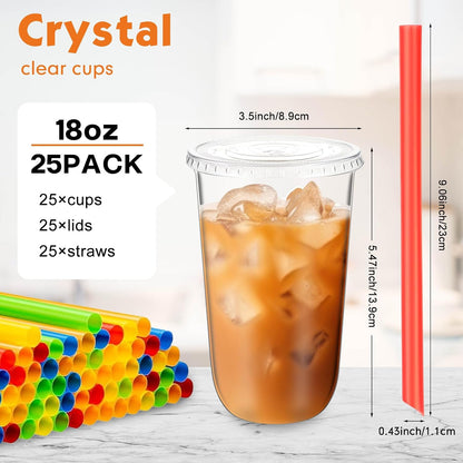 12 Oz Plastic Cups with Lids and Jumbo Straws, Multicolor