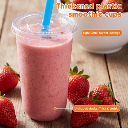 12 Oz Plastic Cups with Lids and Jumbo Straws, Multicolor