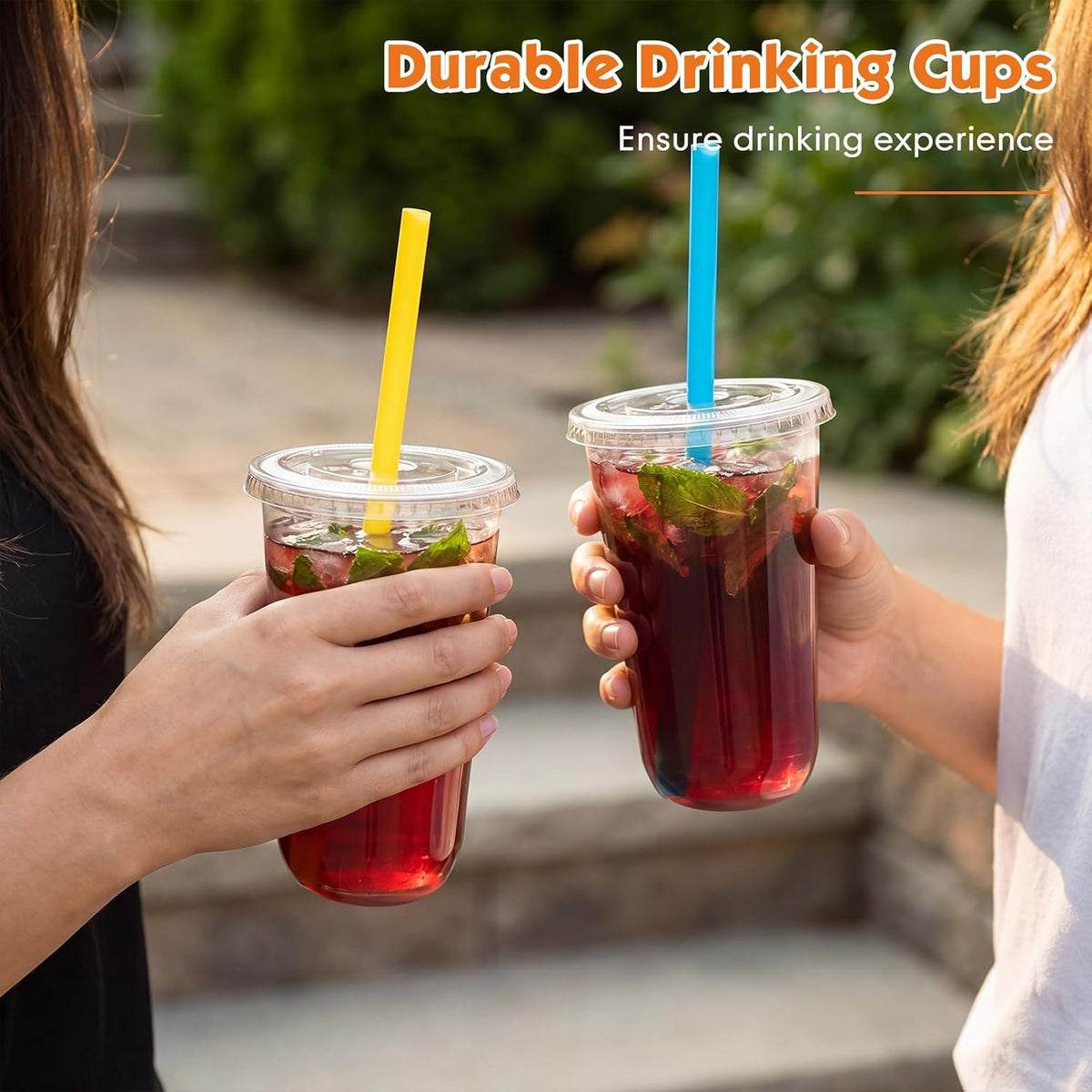 12 Oz Plastic Cups with Lids and Jumbo Straws, Multicolor