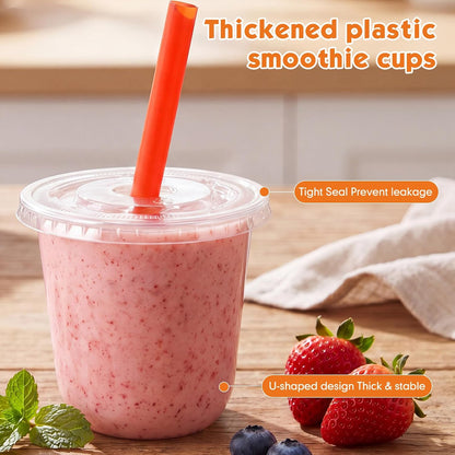 12 Oz Plastic Cups with Lids and Jumbo Straws, Multicolor