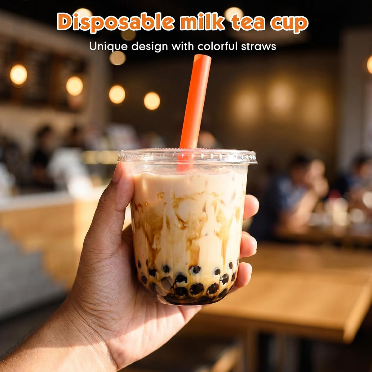12 Oz Plastic Cups with Lids and Jumbo Straws, Multicolor