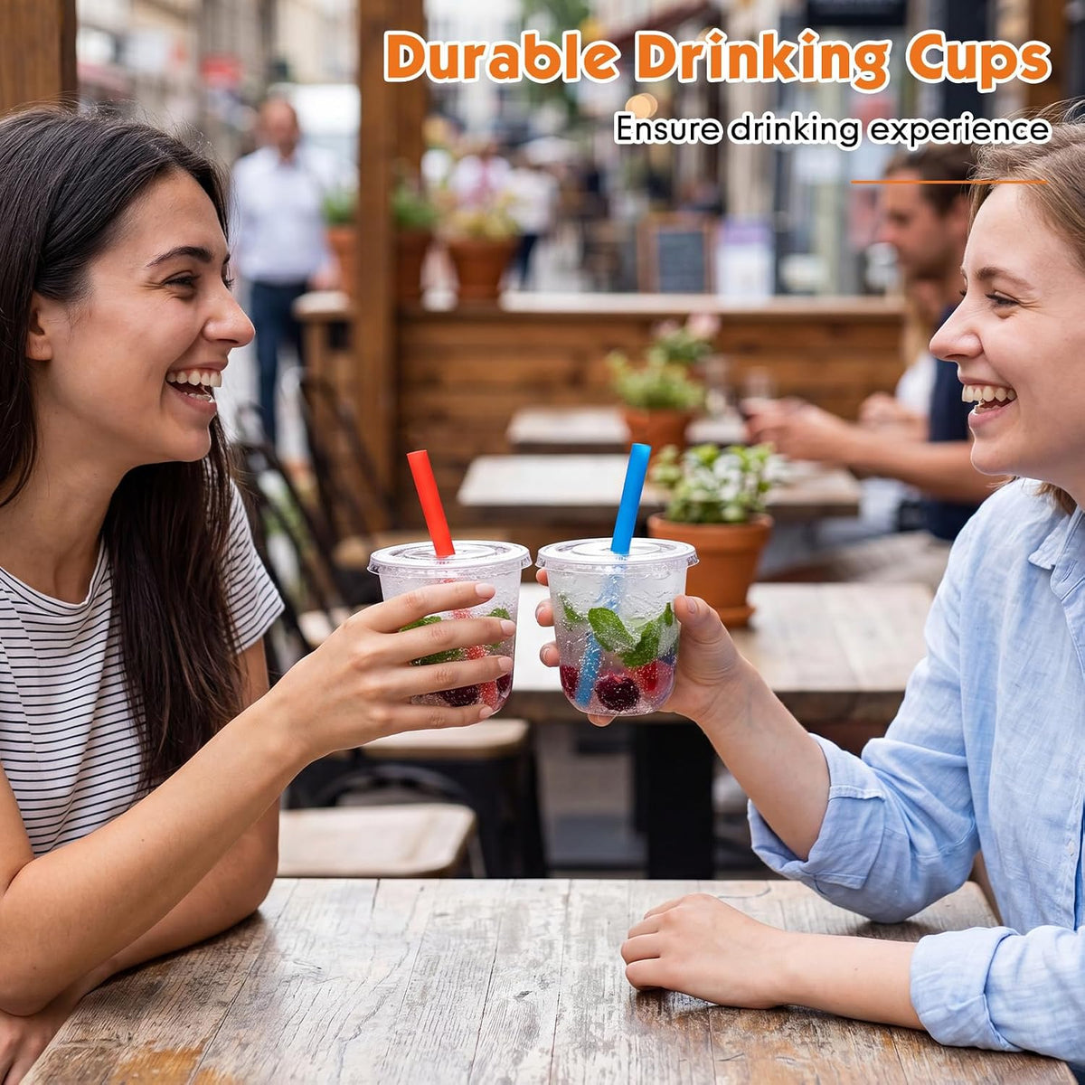 12 Oz Plastic Cups with Lids and Jumbo Straws, Multicolor