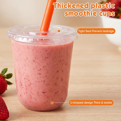 12 Oz Plastic Cups with Lids and Jumbo Straws, Multicolor