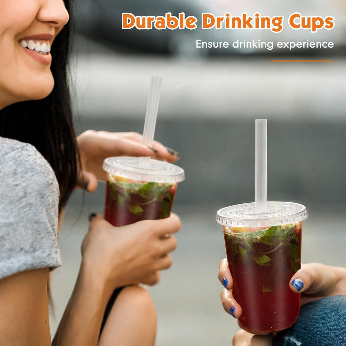 12 Oz Plastic Cups with Lids and Jumbo Straws, Multicolor