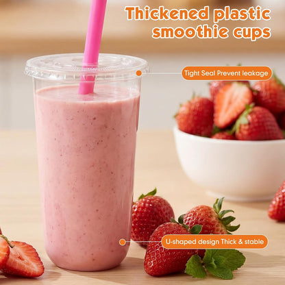 12 Oz Plastic Cups with Lids and Jumbo Straws, Multicolor