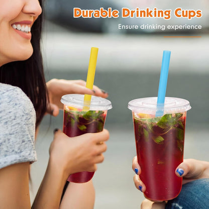 12 Oz Plastic Cups with Lids and Jumbo Straws, Multicolor