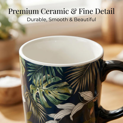 17oz Ceramic Coffee Mug with Lid & Gift Box | Vintage Script Blue Orange Daisy Tea Cup, Microwave Dishwasher & Oven Safe for Home Office Use