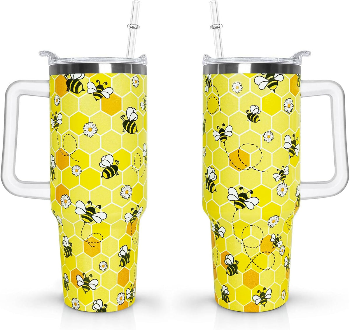 40 oz Daisy Tumbler with Handle and Straw Lid Daisy Themed Gifts for Women Flower Lovers Double Insulated Cup Travel Coffee Mug