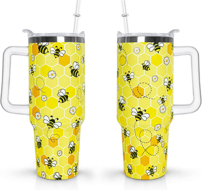40 oz Daisy Tumbler with Handle and Straw Lid Daisy Themed Gifts for Women Flower Lovers Double Insulated Cup Travel Coffee Mug