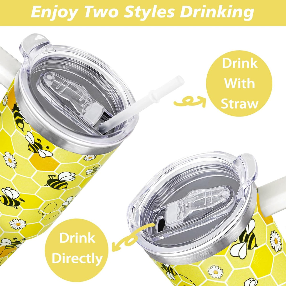 40 oz Daisy Tumbler with Handle and Straw Lid Daisy Themed Gifts for Women Flower Lovers Double Insulated Cup Travel Coffee Mug