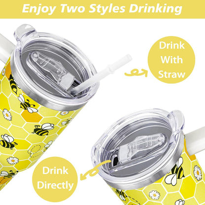 40 oz Daisy Tumbler with Handle and Straw Lid Daisy Themed Gifts for Women Flower Lovers Double Insulated Cup Travel Coffee Mug
