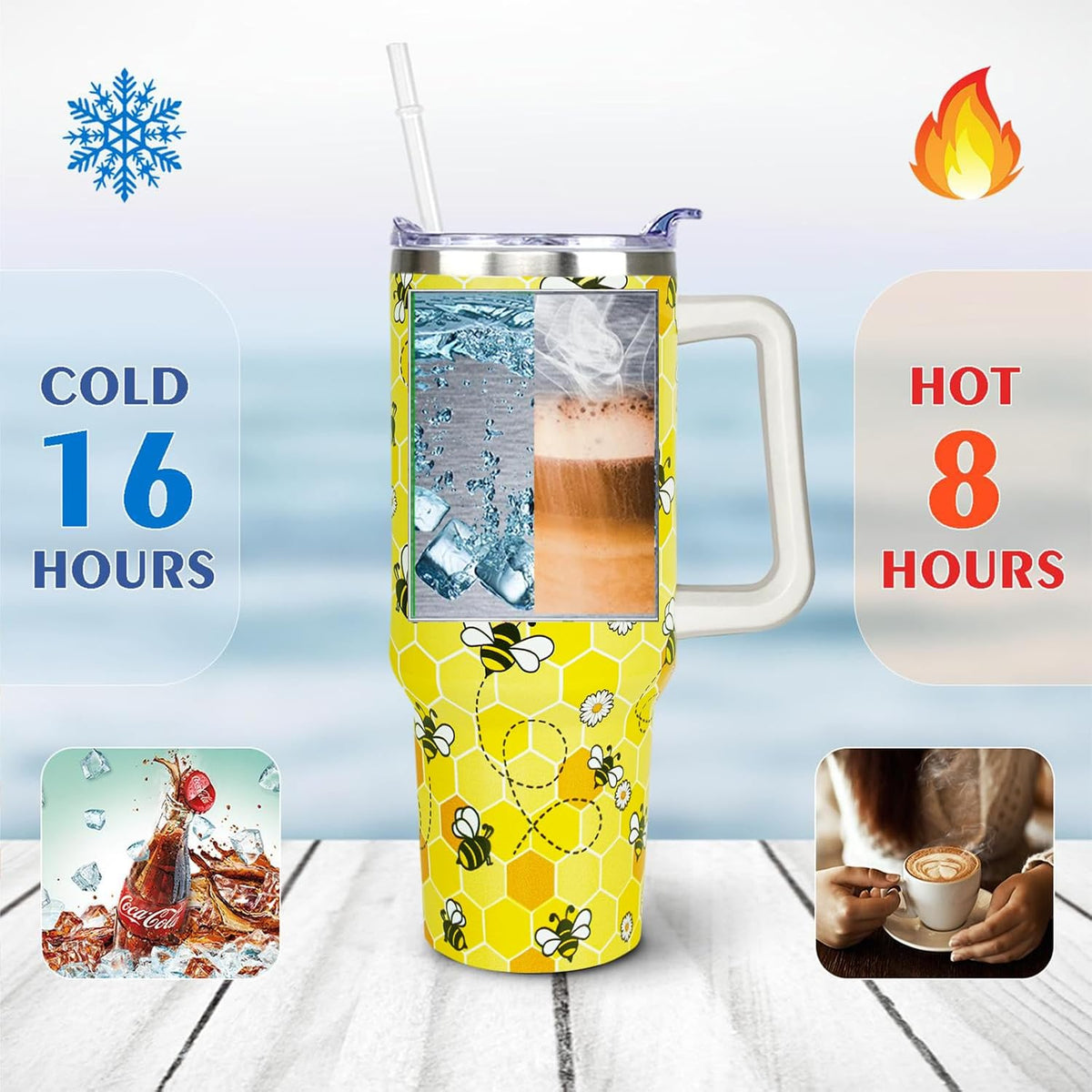 40 oz Daisy Tumbler with Handle and Straw Lid Daisy Themed Gifts for Women Flower Lovers Double Insulated Cup Travel Coffee Mug