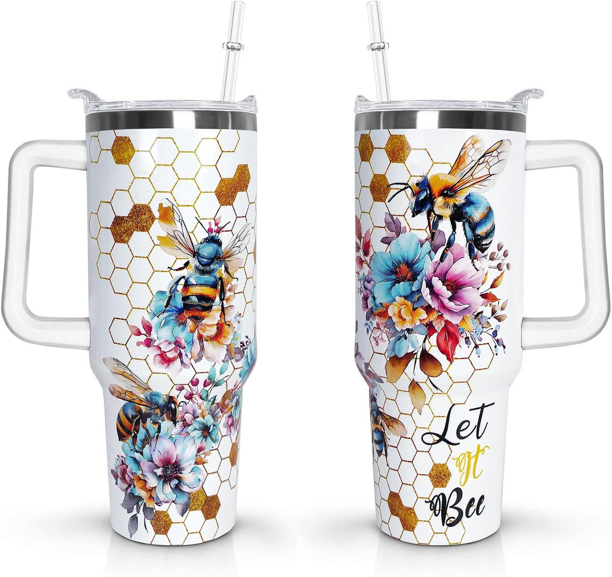 40 oz Daisy Tumbler with Handle and Straw Lid Daisy Themed Gifts for Women Flower Lovers Double Insulated Cup Travel Coffee Mug