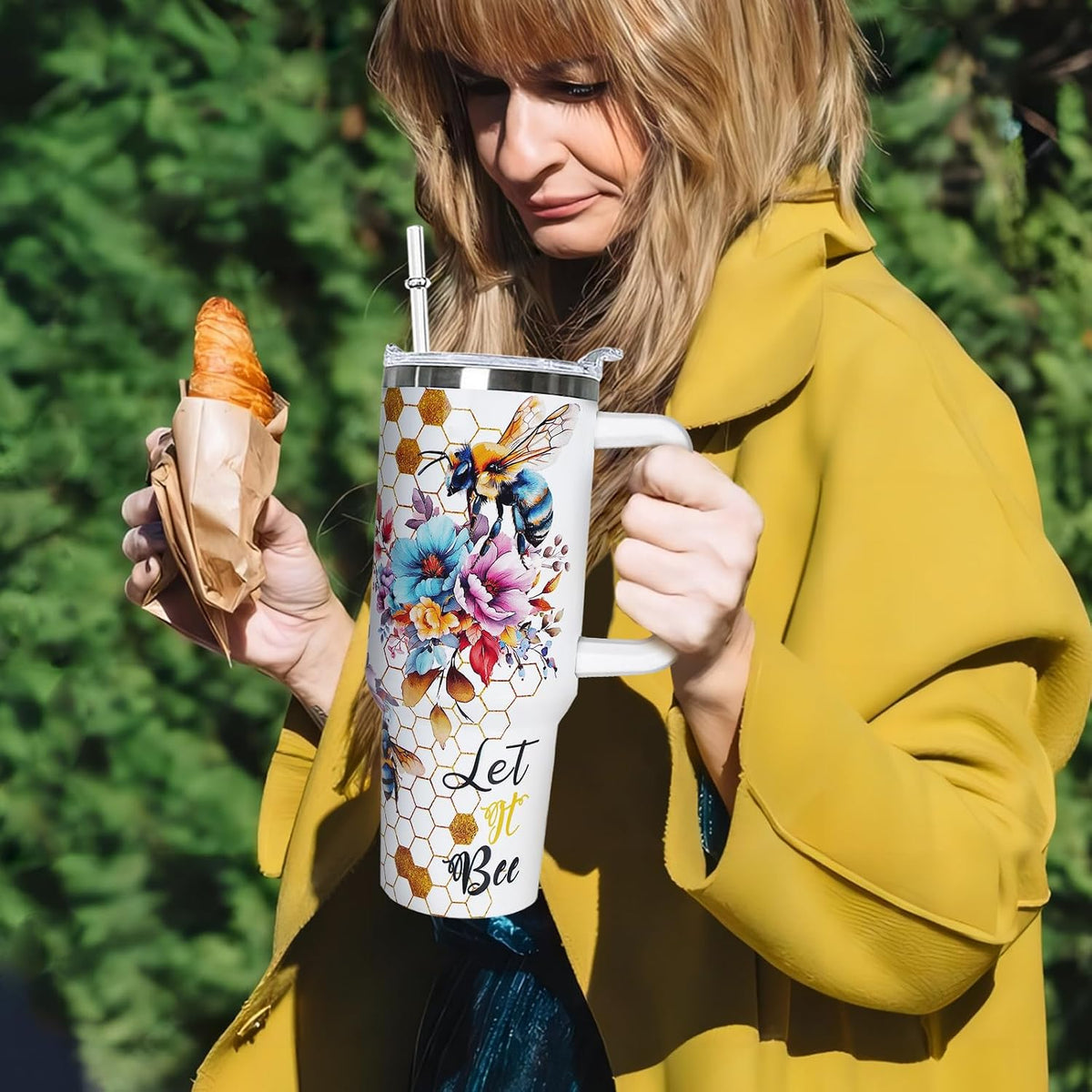 40 oz Daisy Tumbler with Handle and Straw Lid Daisy Themed Gifts for Women Flower Lovers Double Insulated Cup Travel Coffee Mug