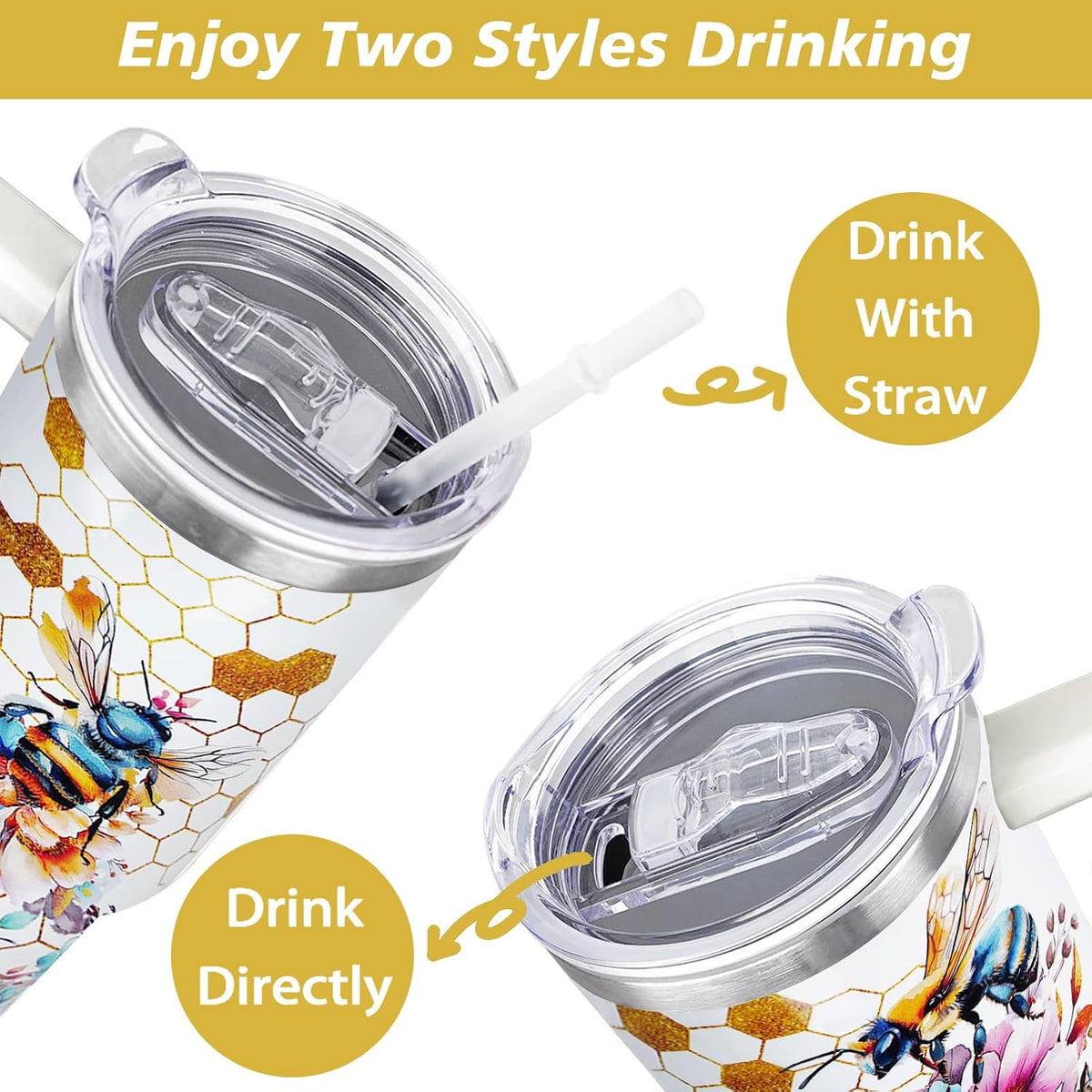 40 oz Daisy Tumbler with Handle and Straw Lid Daisy Themed Gifts for Women Flower Lovers Double Insulated Cup Travel Coffee Mug