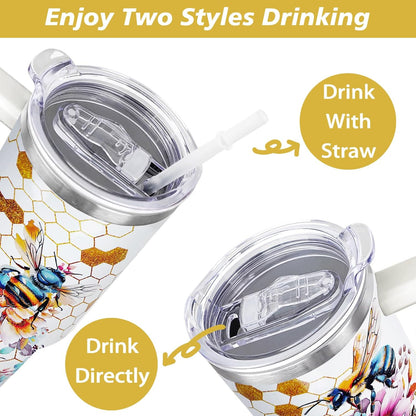 40 oz Daisy Tumbler with Handle and Straw Lid Daisy Themed Gifts for Women Flower Lovers Double Insulated Cup Travel Coffee Mug