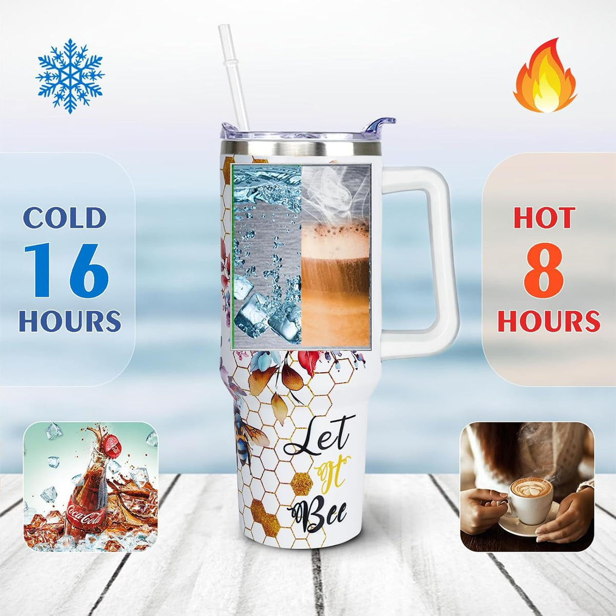 40 oz Daisy Tumbler with Handle and Straw Lid Daisy Themed Gifts for Women Flower Lovers Double Insulated Cup Travel Coffee Mug