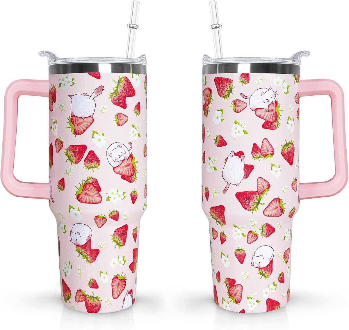 40 oz Daisy Tumbler with Handle and Straw Lid Daisy Themed Gifts for Women Flower Lovers Double Insulated Cup Travel Coffee Mug