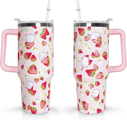 40 oz Daisy Tumbler with Handle and Straw Lid Daisy Themed Gifts for Women Flower Lovers Double Insulated Cup Travel Coffee Mug