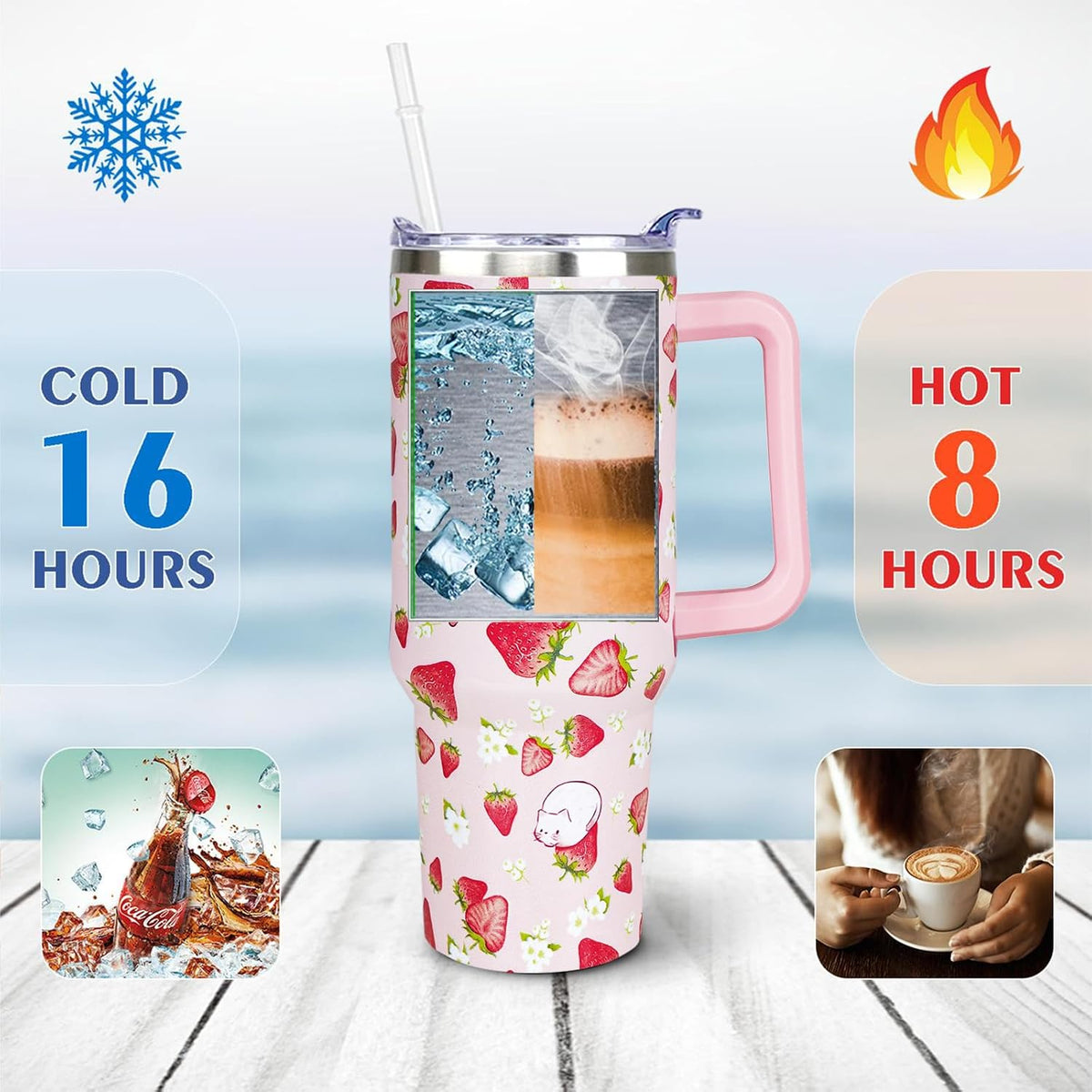 40 oz Daisy Tumbler with Handle and Straw Lid Daisy Themed Gifts for Women Flower Lovers Double Insulated Cup Travel Coffee Mug